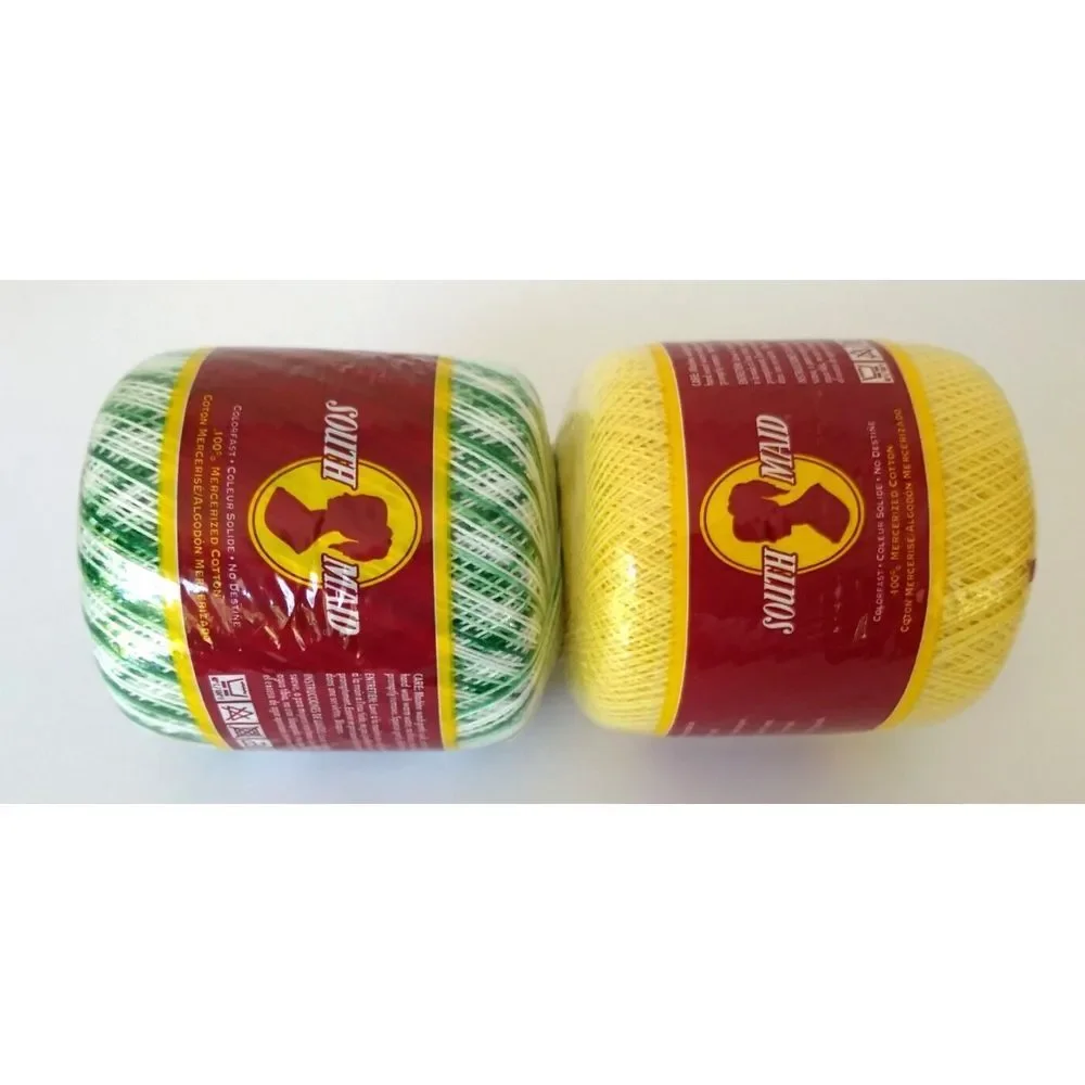 2 South Maid 100% Mercerized Crochet Cotton Colorfast Shaded Green & Soft Yellow